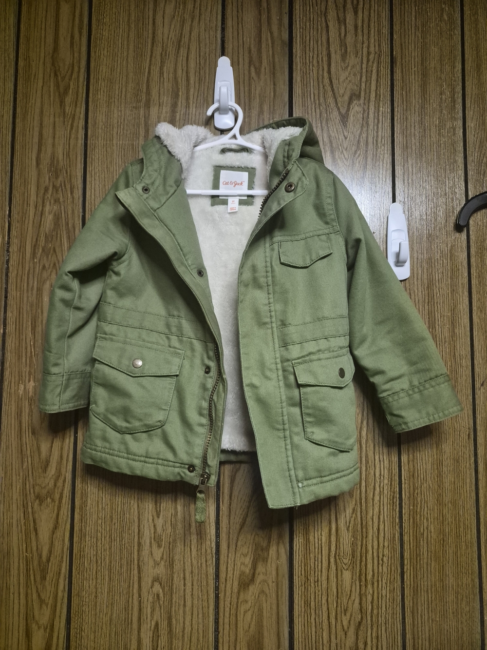 Cat & Jack Olive Green Sherpa-Lined Kids Hooded Jacket